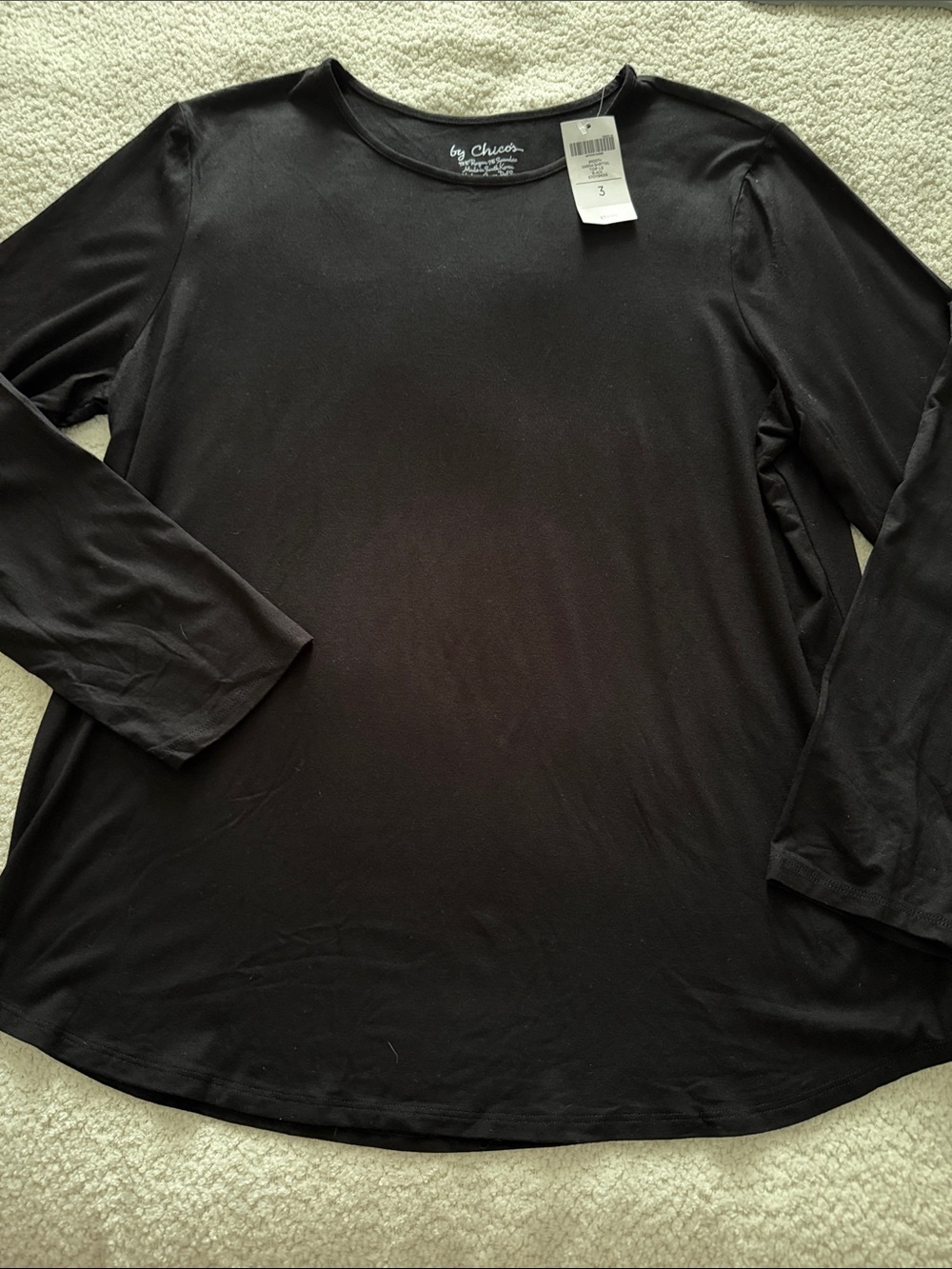 Chico's Black Long-Sleeve Crewneck Top - size XL **NWT**